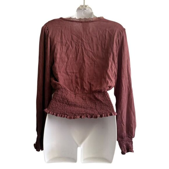 NWT Self Esteem Boho Blouse | Lace Trim Smocked Waist Top | Size M - Picture 2 of 12